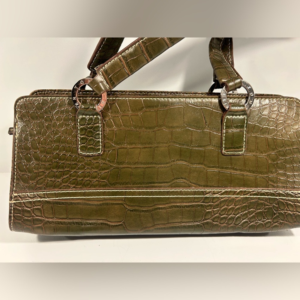 Tommy Hilfiger Croc Embossed Shoulder Bag Olive Green Satchel Purse Structured